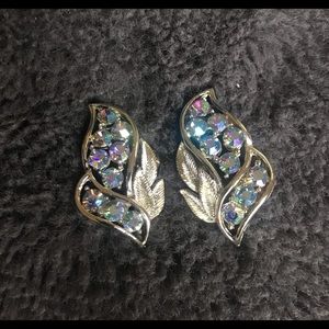 Vintage Coro iridescent gemmed clip earrings